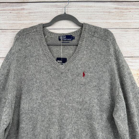 Vintage Polo Ralph Lauren Wool V-Neck Sweater Mens Medium Gray Deadstock NEW - Picture 3 of 14